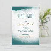Blauwgroen waterverf launch party Invitation sjabl Kaart (Staand voorkant)