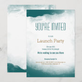 Blauwgroen waterverf launch party Invitation sjabl Kaart (Voorkant / Achterkant)