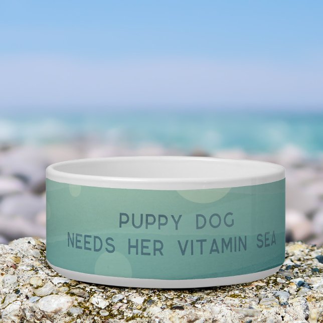 Blauwgroen Waterverf Merpup Vitamine Zee Dog Bowl Voerbakje (Add your dog's name to this teal watercolor waves dog bowl)