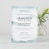 Blauwgroen waterverf misy landscape bruiloft-uitno kaart (Staand voorkant)