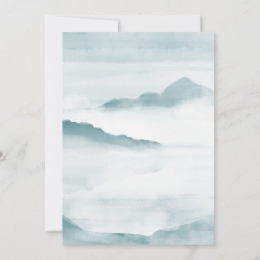 Blauwgroen waterverf misy landscape bruiloft-uitno kaart (Achterkant)