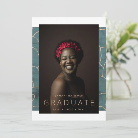 Blauwgroen Waterverf Modern Gold Foil Marble Afstu Aankondiging (Staand voorkant)