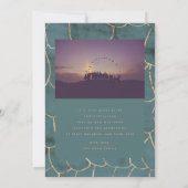 Blauwgroen Waterverf Modern Gold Foil Marble Afstu Aankondiging (Achterkant)