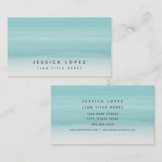Blauwgroen Waterverf Ombre Generieke Sjabloon Visitekaartje (Voorkant / Achterkant)