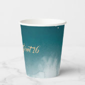 Blauwgroen Waterverf Ombre Sweet 16 Papieren Bekers (Achterkant)