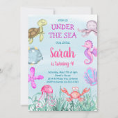 Blauwgroen Waterverf onder de zee Birthday Invitat Kaart (Voorkant)