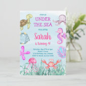 Blauwgroen Waterverf onder de zee Birthday Invitat Kaart (Staand voorkant)