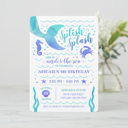 Blauwgroen Waterverf Onder het Zee Zeemeerminverja Kaart (Staand voorkant)