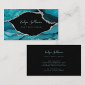 blauwgroen waterverf op zwart visitekaartje (Voorkant / Achterkant)