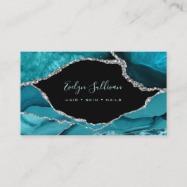 blauwgroen waterverf op zwart visitekaartje