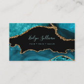blauwgroen waterverf op zwart visitekaartje (Voorkant)