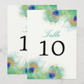 Blauwgroen Waterverf Peacock Feather | Tabelnummer Kaart (Voorkant / Achterkant)