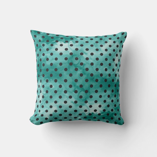 Blauwgroen Waterverf Polka Dot Pillow Kussen (Voorkant)