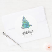 Blauwgroen Waterverf Prettige feestdagen kerstboom Ronde Sticker (Envelop)