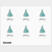 Blauwgroen Waterverf Prettige feestdagen kerstboom Ronde Sticker (Vel)