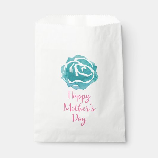 Blauwgroen Waterverf Roos Blossom Moederdag Bedankzakje (Voorkant)