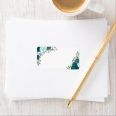 Blauwgroen Waterverf Rozen Blank DIY Weddenschap A Etiket (Insitu)