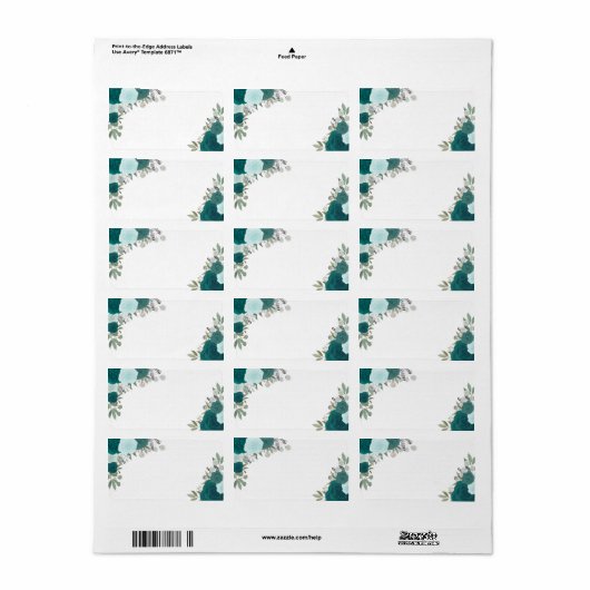 Blauwgroen Waterverf Rozen Blank DIY Weddenschap A Etiket (Full Sheet)