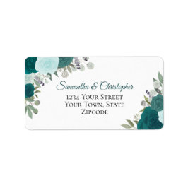 Blauwgroen Waterverf Rozen Elegant Wedding Address Etiket