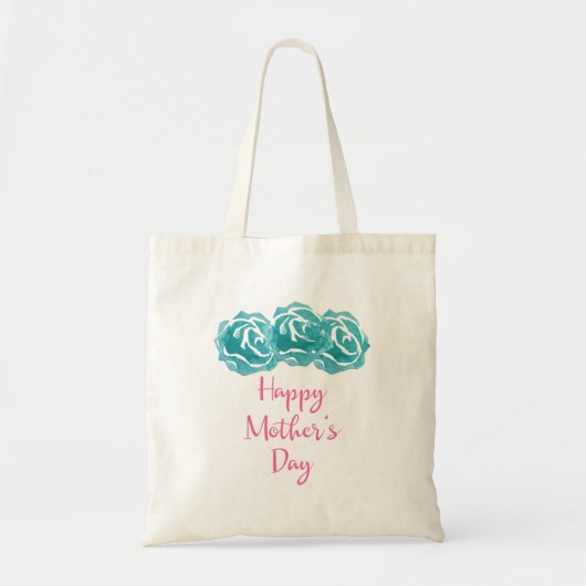 Blauwgroen Waterverf Rozen Happy Moederdag Tote Bag (Voorkant)