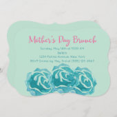 Blauwgroen Waterverf Rozen Moederdag Brunch Kaart (Voorkant / Achterkant)