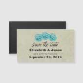 Blauwgroen Waterverf Rozen op Tan Damask sparen de (Voorkant / Achterkant)