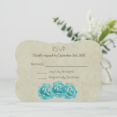 Blauwgroen Waterverf Rozen op Tan Damask Wedding R Kaart (Staand voorkant)