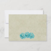 Blauwgroen Waterverf Rozen op Tan Damask Wedding R RSVP Kaartje (Achterkant)
