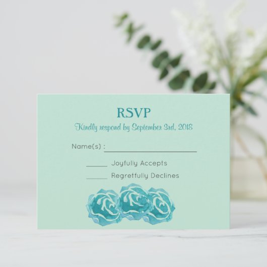 Blauwgroen Waterverf Rozen Weddenschap RSVP (Staand voorkant)