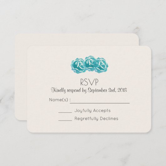 Blauwgroen Waterverf Rozen Weddenschap RSVP Kaart (Voorkant / Achterkant)