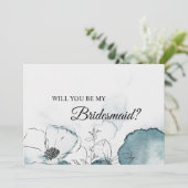 Blauwgroen Waterverf Schets Bridesmaid Voorstel Ka Kaart (Staand voorkant)