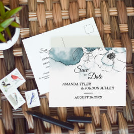 Blauwgroen Waterverf Schets Weddenschap Opslaan Da Aankondigingskaart