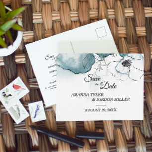 Blauwgroen Waterverf Schets Weddenschap Opslaan Da Aankondigingskaart