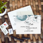 Blauwgroen Waterverf Schets Weddenschap Opslaan Da Aankondigingskaart