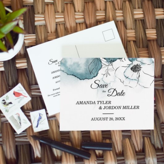 Blauwgroen Waterverf Schets Weddenschap Opslaan Da Aankondigingskaart