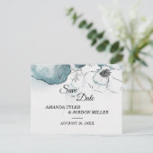 Blauwgroen Waterverf Schets Weddenschap Opslaan Da Aankondigingskaart (Staand voorkant)