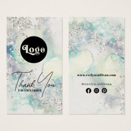 Blauwgroen waterverf Silver Glitter bijsluiter Visitekaartje