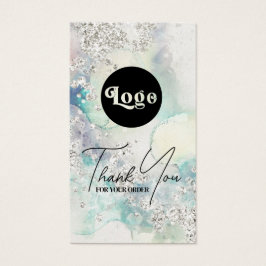 Blauwgroen waterverf Silver Glitter bijsluiter Visitekaartje