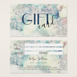 Blauwgroen waterverf Silver Glitter-cadeaukaart Visitekaartje