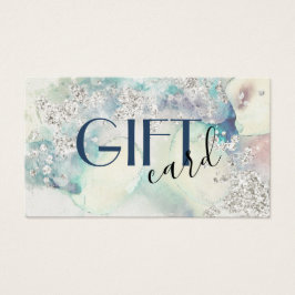 Blauwgroen waterverf Silver Glitter-cadeaukaart Visitekaartje