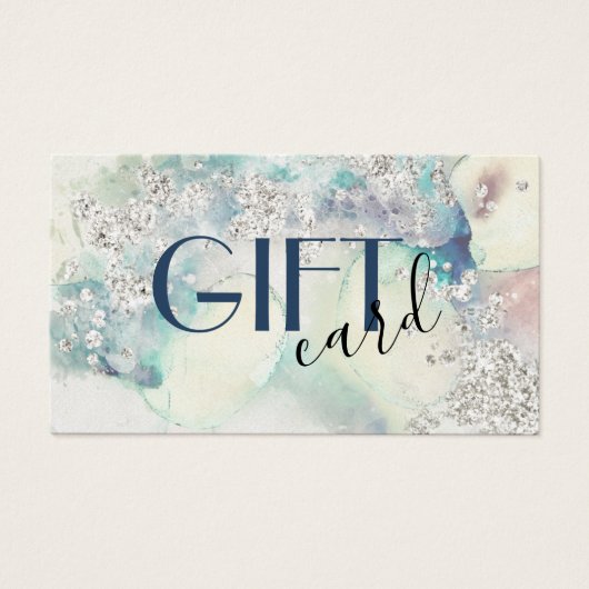 Blauwgroen waterverf Silver Glitter-cadeaukaart Visitekaartje (Voorkant)