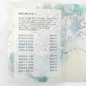 Blauwgroen waterverf Silver Glitter Trifold brochu Drieluik Kaart (Binnenzijde eerst)