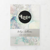 Blauwgroen waterverf Silver Glitter Trifold brochu Drieluik Kaart (Cover)