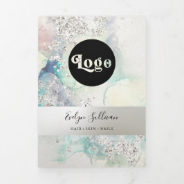 Blauwgroen waterverf Silver Glitter Trifold brochu Drieluik Kaart