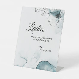 Blauwgroen Waterverf Sketch Weddenschap Dames Bath Reclamebord Met Voetstuk