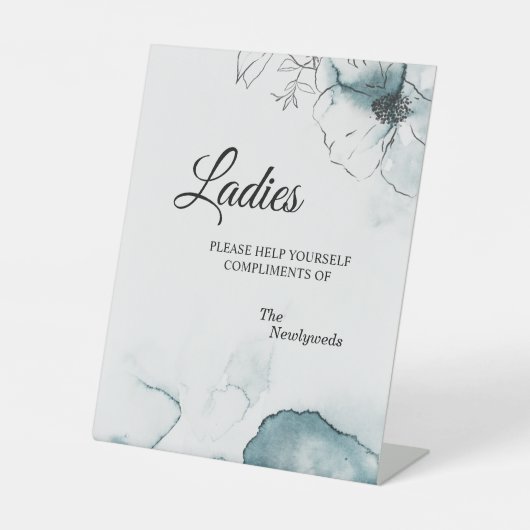 Blauwgroen Waterverf Sketch Weddenschap Dames Bath Reclamebord Met Voetstuk (Voorkant)
