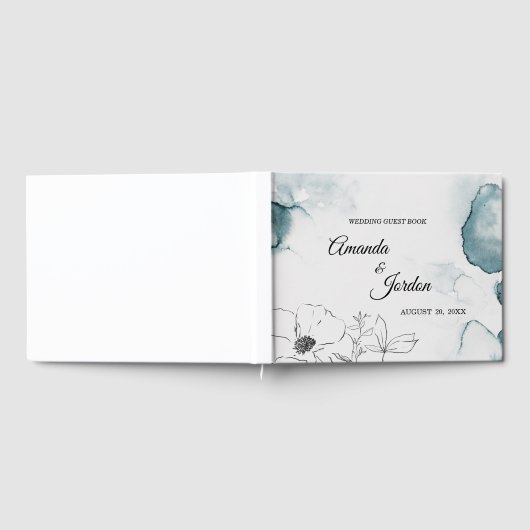 Blauwgroen Waterverf Sketch Weddenschap Gastenboek (Volledig)