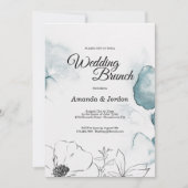 Blauwgroen Waterverf Sketch Wedding Brunch Uitnodi Kaart (Voorkant)