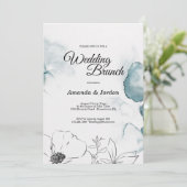 Blauwgroen Waterverf Sketch Wedding Brunch Uitnodi Kaart (Staand voorkant)