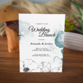 Blauwgroen Waterverf Sketch Wedding Brunch Uitnodi Kaart